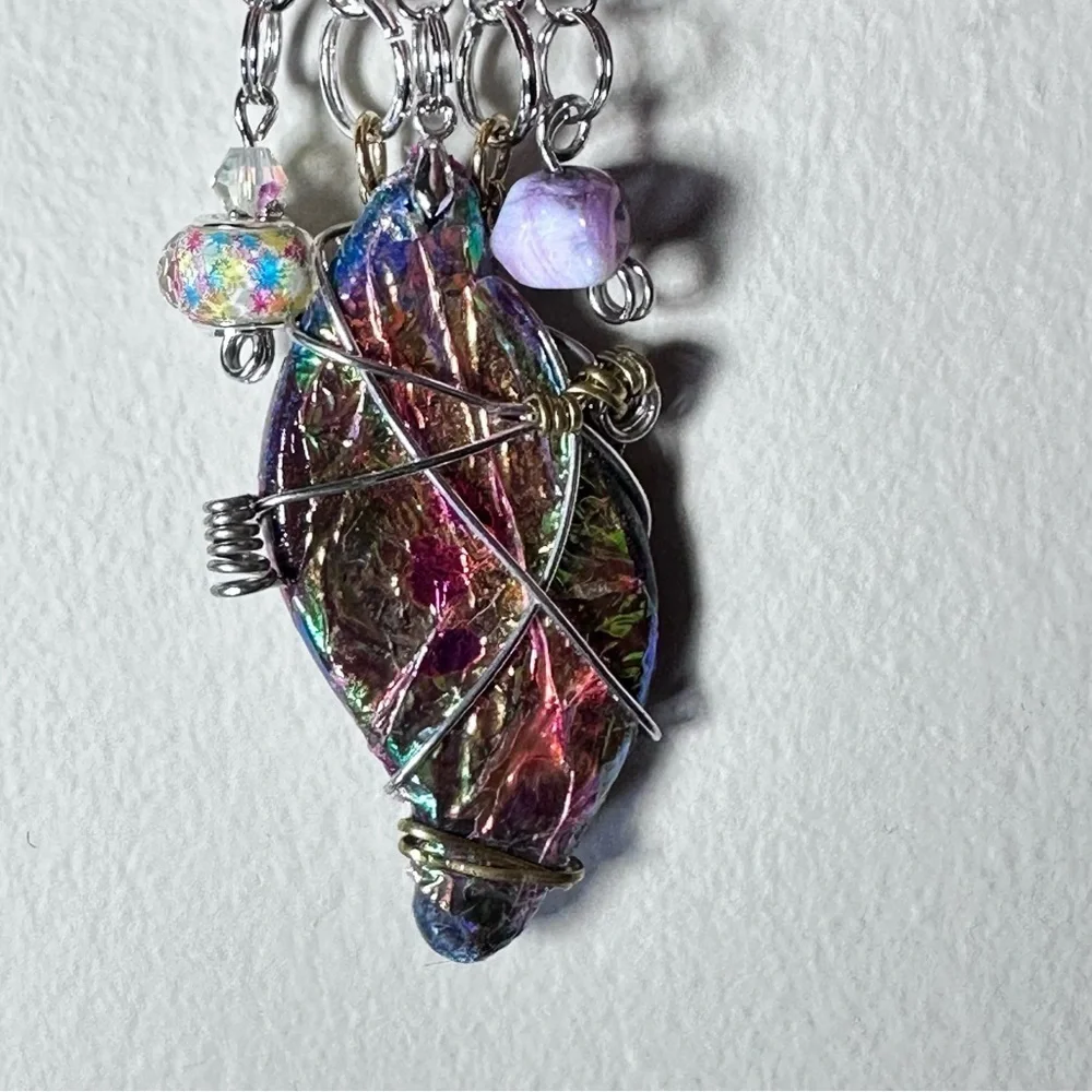 Collage Brooch Artisan Multicolor Wire-Wrapped Pin handmade